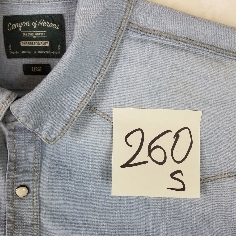 Canyon of Heroes Mens Light Wash Denim Eagle Graphic Western Pearl‎ Snap Shirt L - Picture 7 of 7